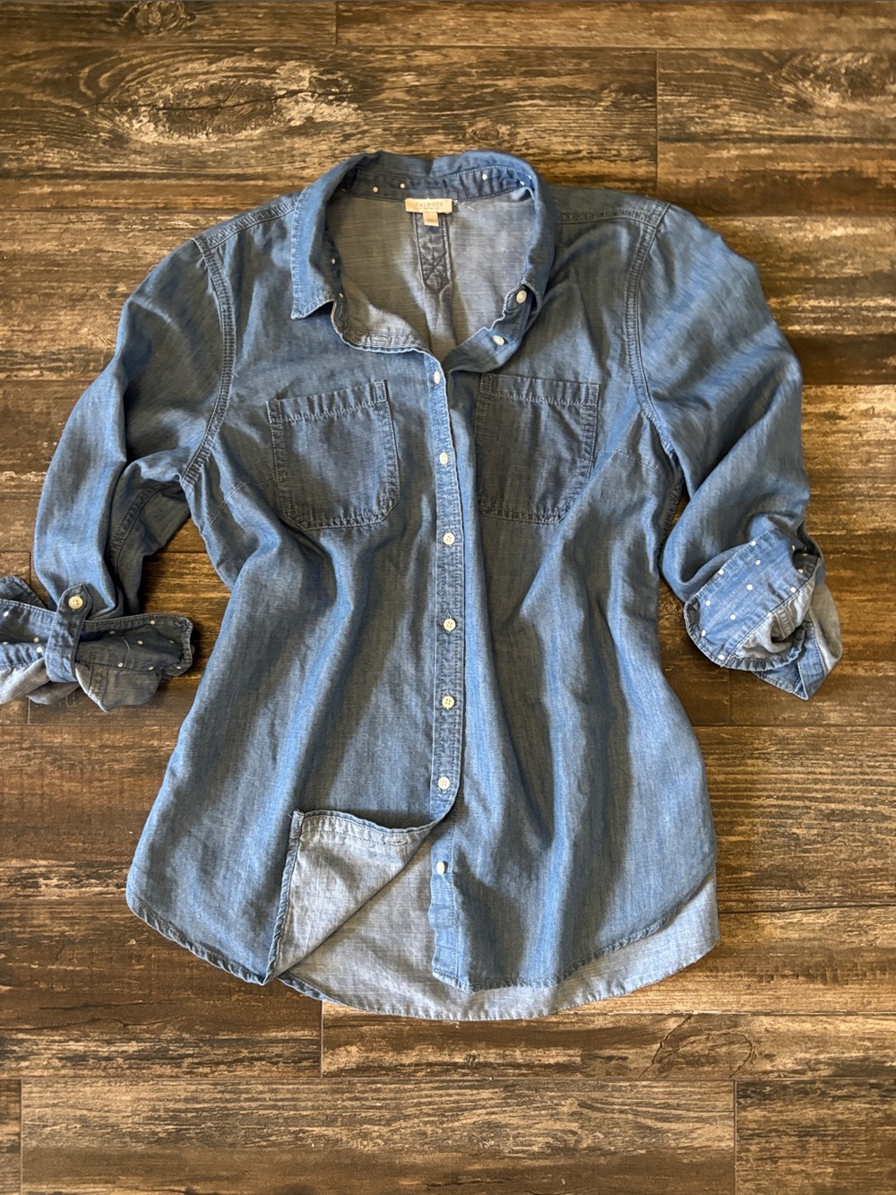 Talbots Medium Blue Chambray Button-Down Shirt Petite Large